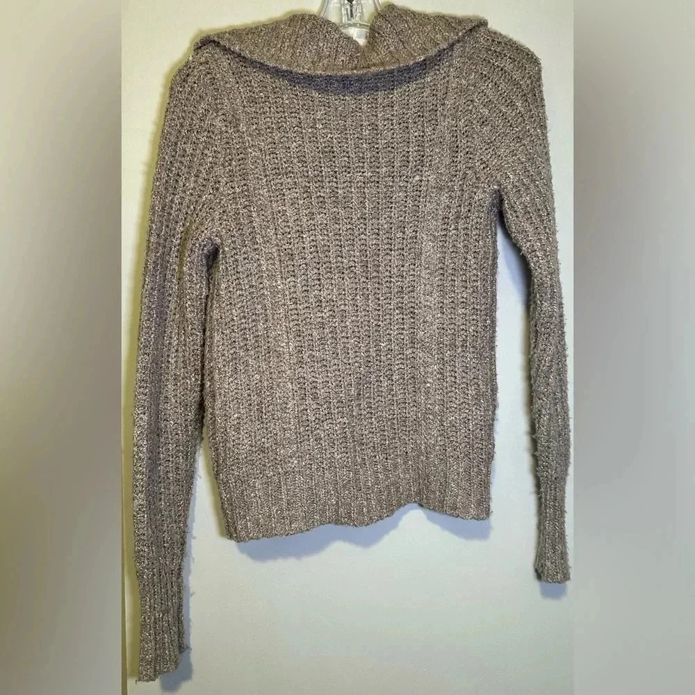 Free People Asymmetrical zip up knit sweater taupe size XS - Picture 5 of 9